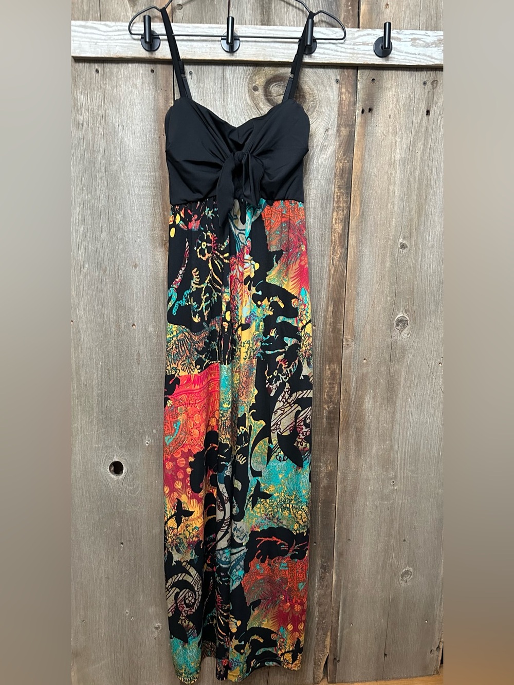 I jeans by Buffalo Floral Knot Maxi Sundress with Pockets Black Size Medium